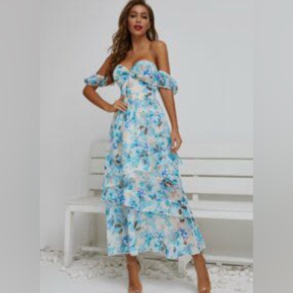 Floral Off-Shoulder Twist Front Maxi Dress